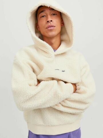 Jack Jones Jorvesterbro Teddy Kapüşonlu Erkek Pelüş Sweatshirt-bej 12249364