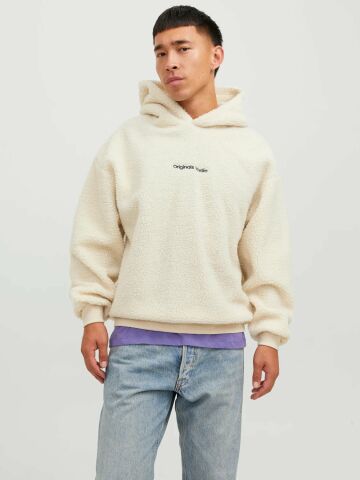 Jack Jones Jorvesterbro Teddy Kapüşonlu Erkek Pelüş Sweatshirt-bej 12249364