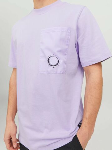 Jack Jones JCowater Overlay Tee SS Crew Neck Erkek Tişört Lila 12235293