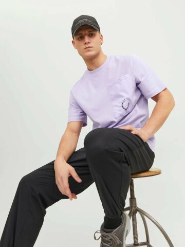 Jack Jones JCowater Overlay Tee SS Crew Neck Erkek Tişört Lila 12235293